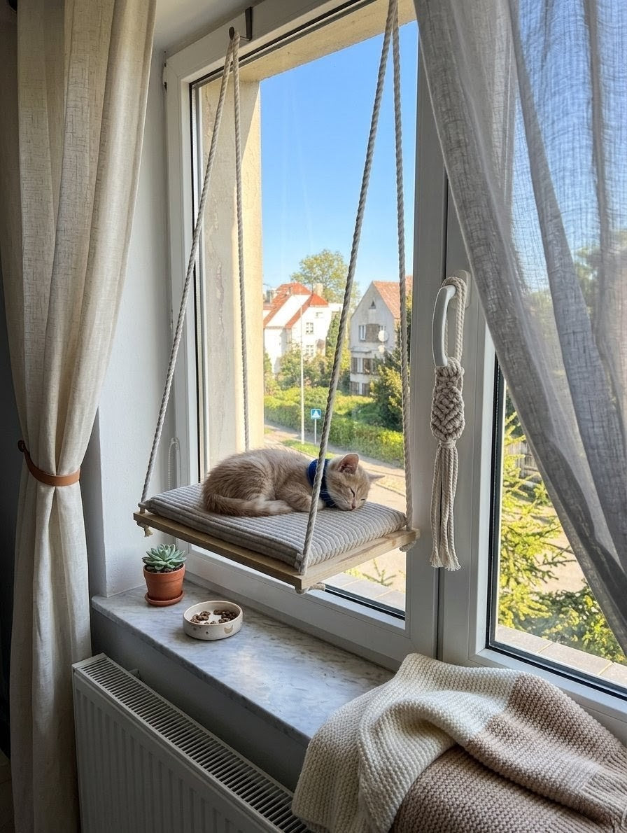 Cat hammock for window. PREMIUM. Mattress Corduroy Fastening. SET. 50cm Length 50 cm