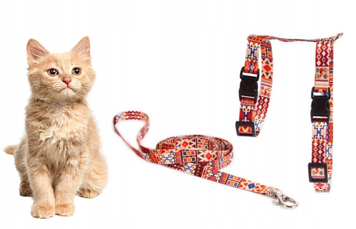 Cat harness + leash 120 cm soft comfortable made in Poland boho