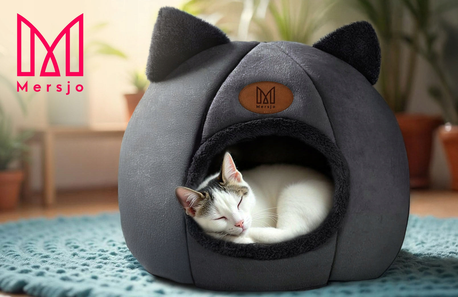 Cat house, booth, plush bed with ears black Kind cat house