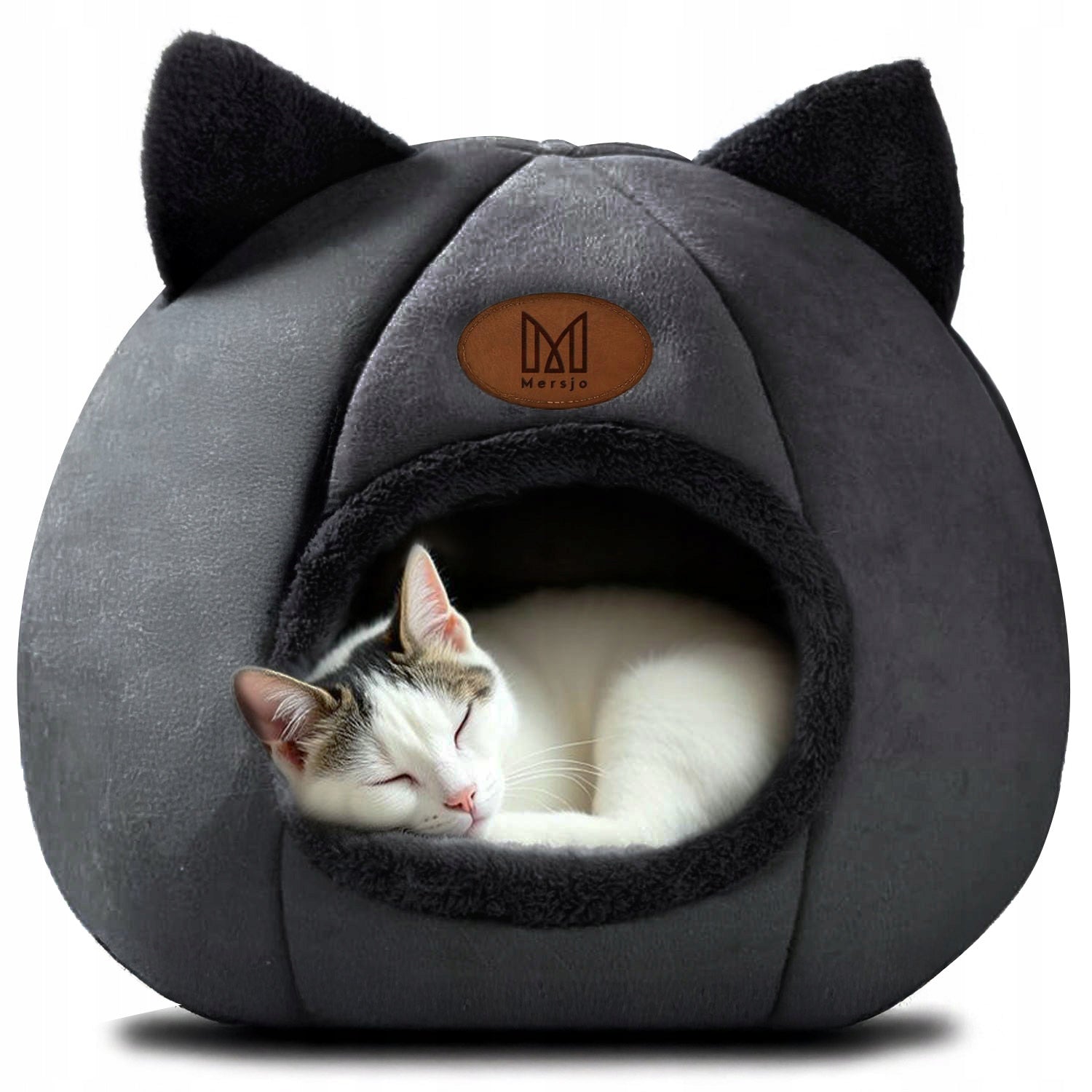 Cat house, booth, plush bed with ears black