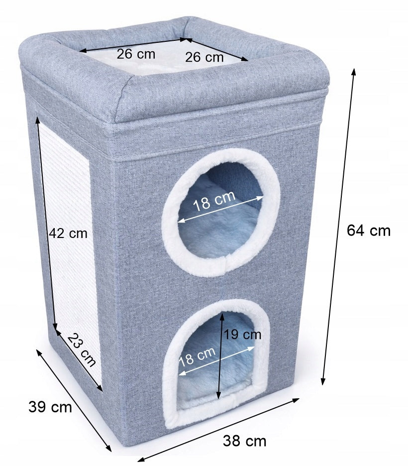 Cat house with scratching post and bed grey tower booth 3 levels 64 cm Packaging status original