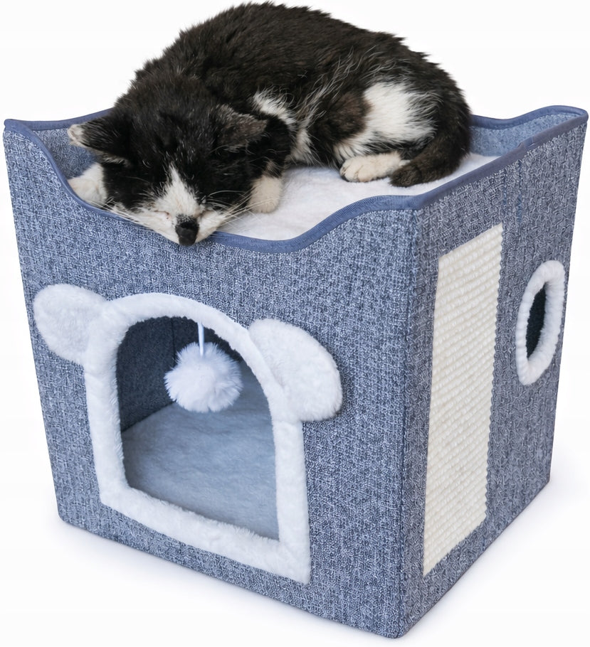 Cat house with scratching post bed two levels tower booth Kind cat house