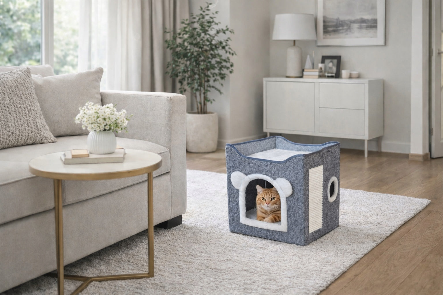 Cat house with scratching post bed two levels tower booth Product width 39 cm