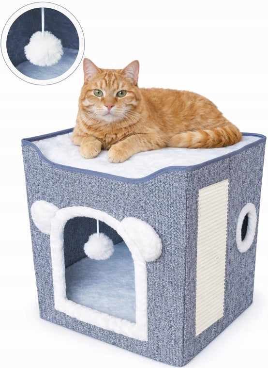 Cat house with scratching post bed two levels tower booth
