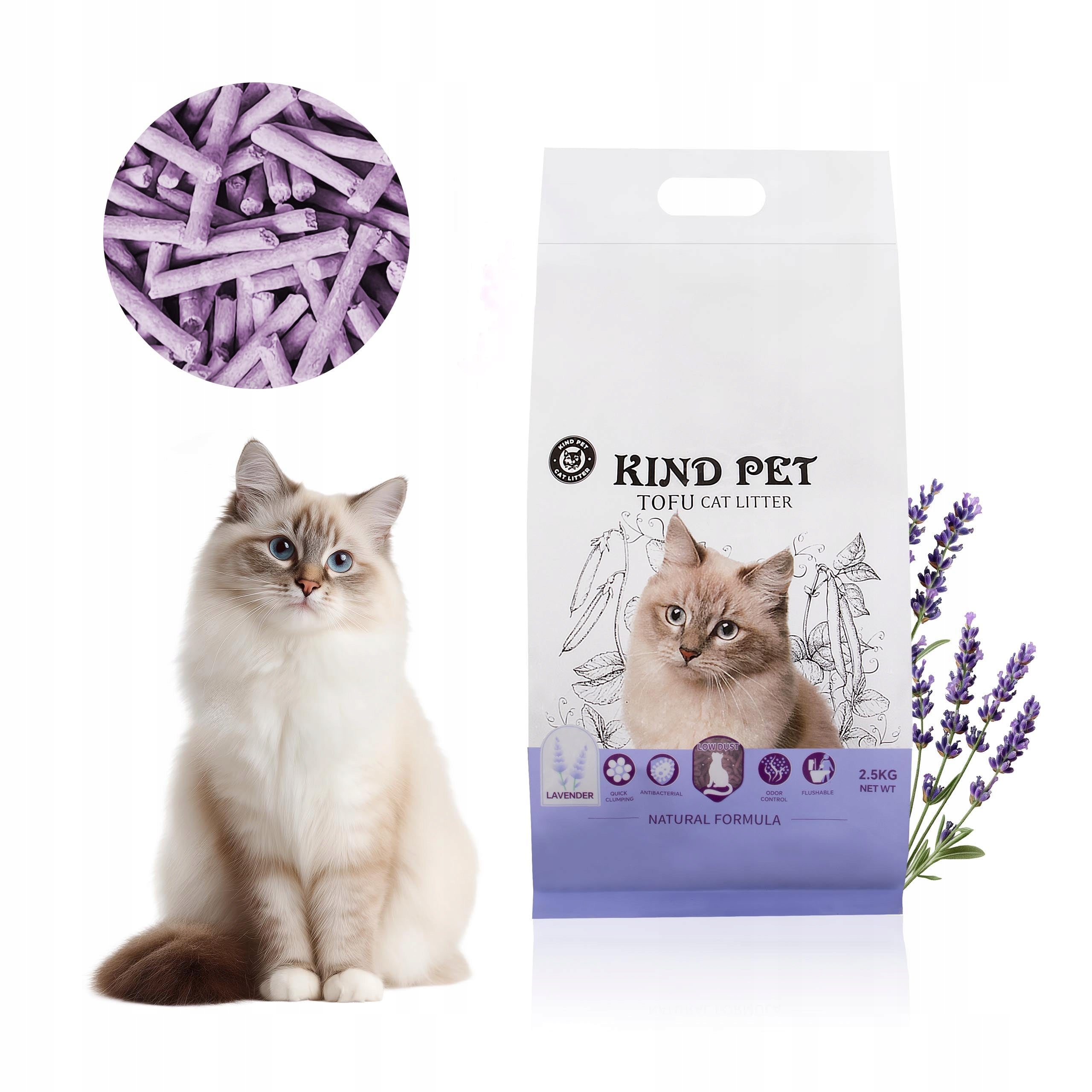 Cat litter CARINIO Kind Pet lavender tofu SET OF 4 packs 2,5kg 24l Packaging status original