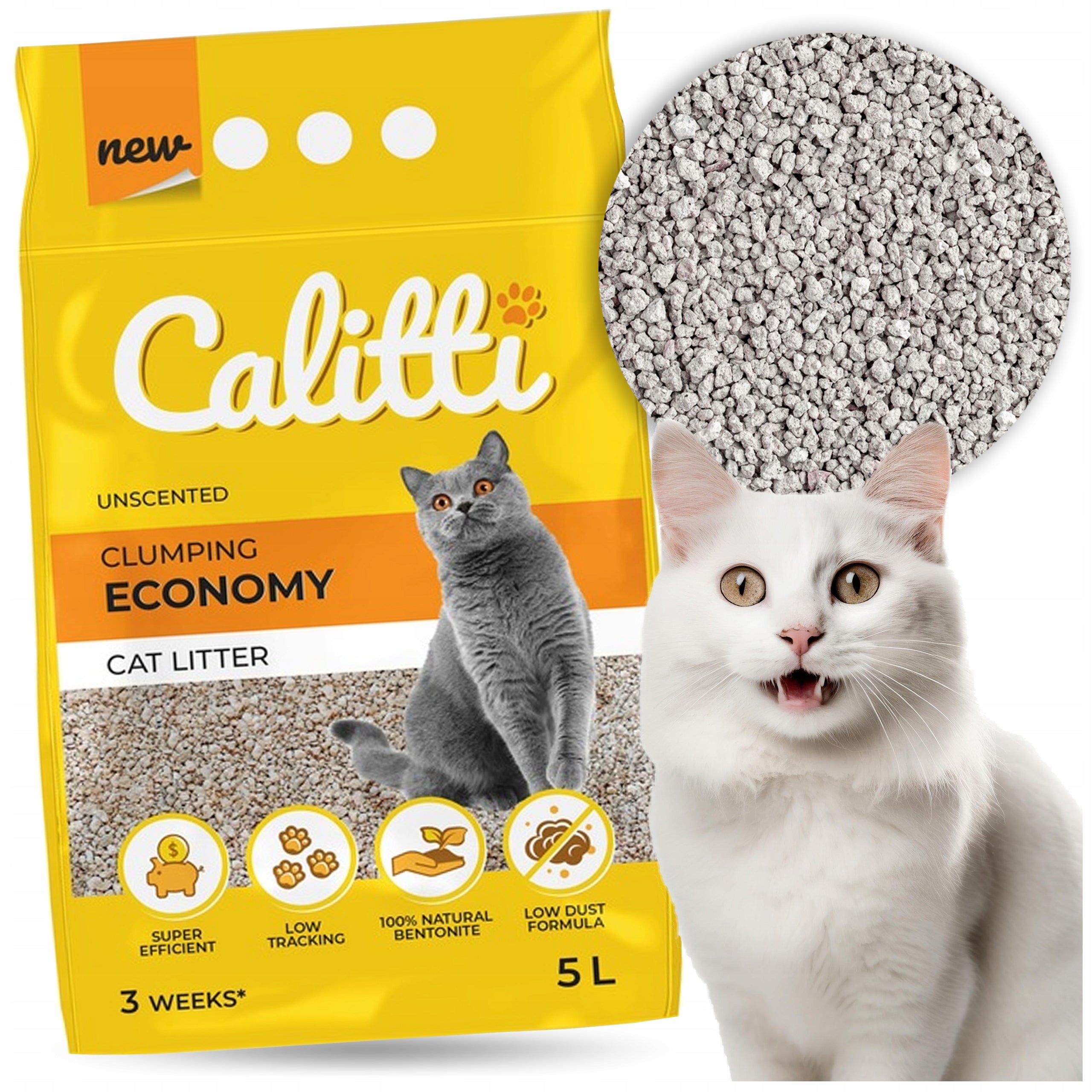 Cat litter Calitti bentonite unscented 5 l Product weight 4.2 kg