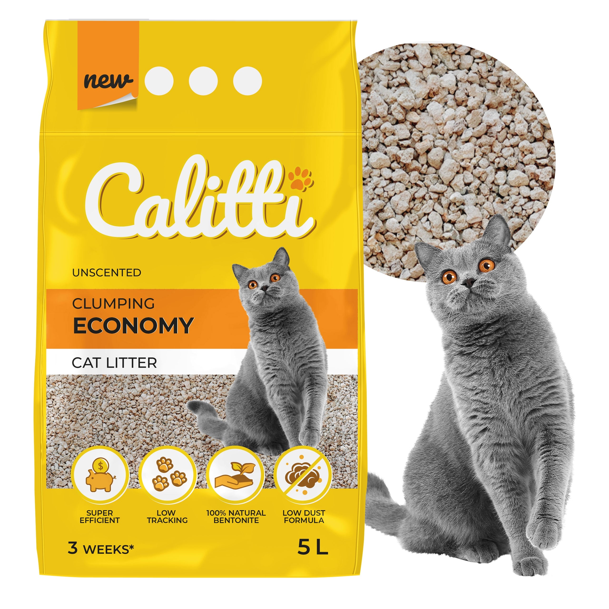 Cat litter Calitti bentonite unscented 5 l Trade name Żwirek CALITTI bentonitowy ECONOMY 5L