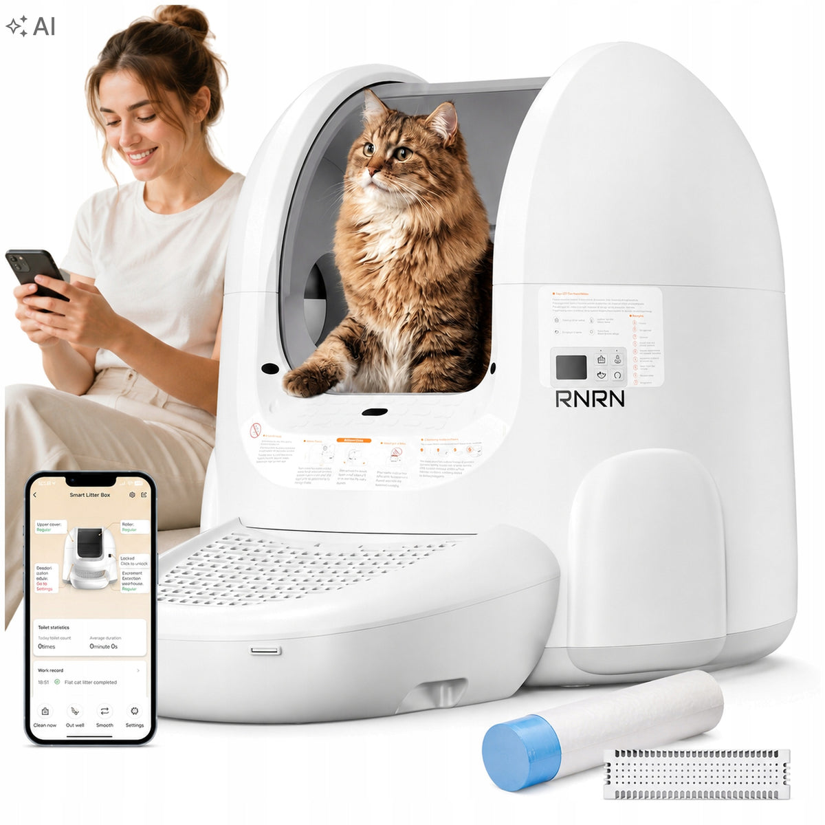 Cat litter box 70 l open self-cleaning litter box
