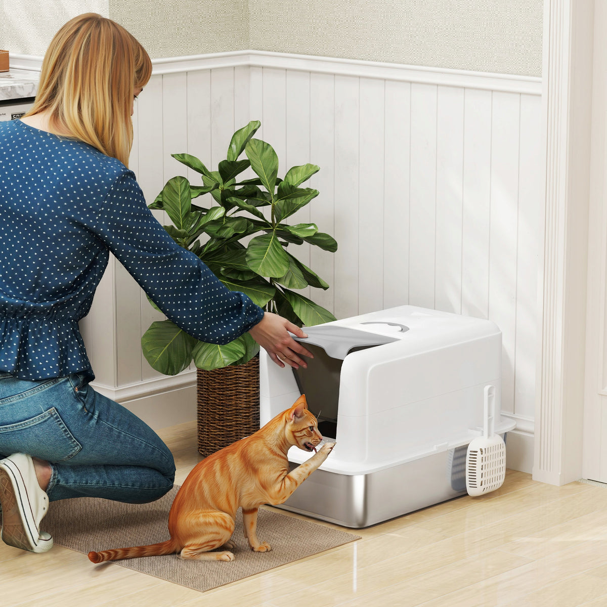 Cat litter box PawHut, white and silver, 40,5 x 60,5 x 41,5 cm Manufacturer code GA053482