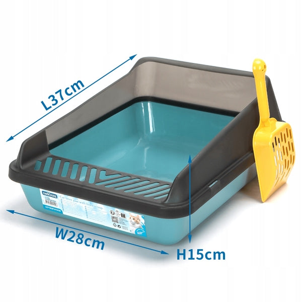 Cat litter box blue open for litter plus spatula