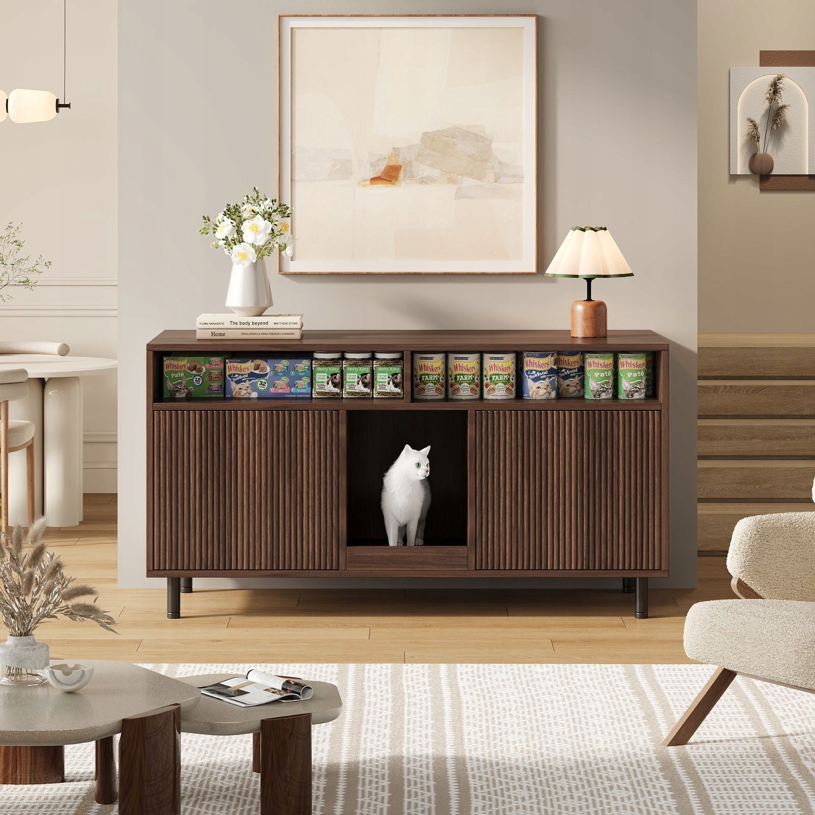 Cat litter box cabinet, 120x50x66cm, walnut color Brand no brand