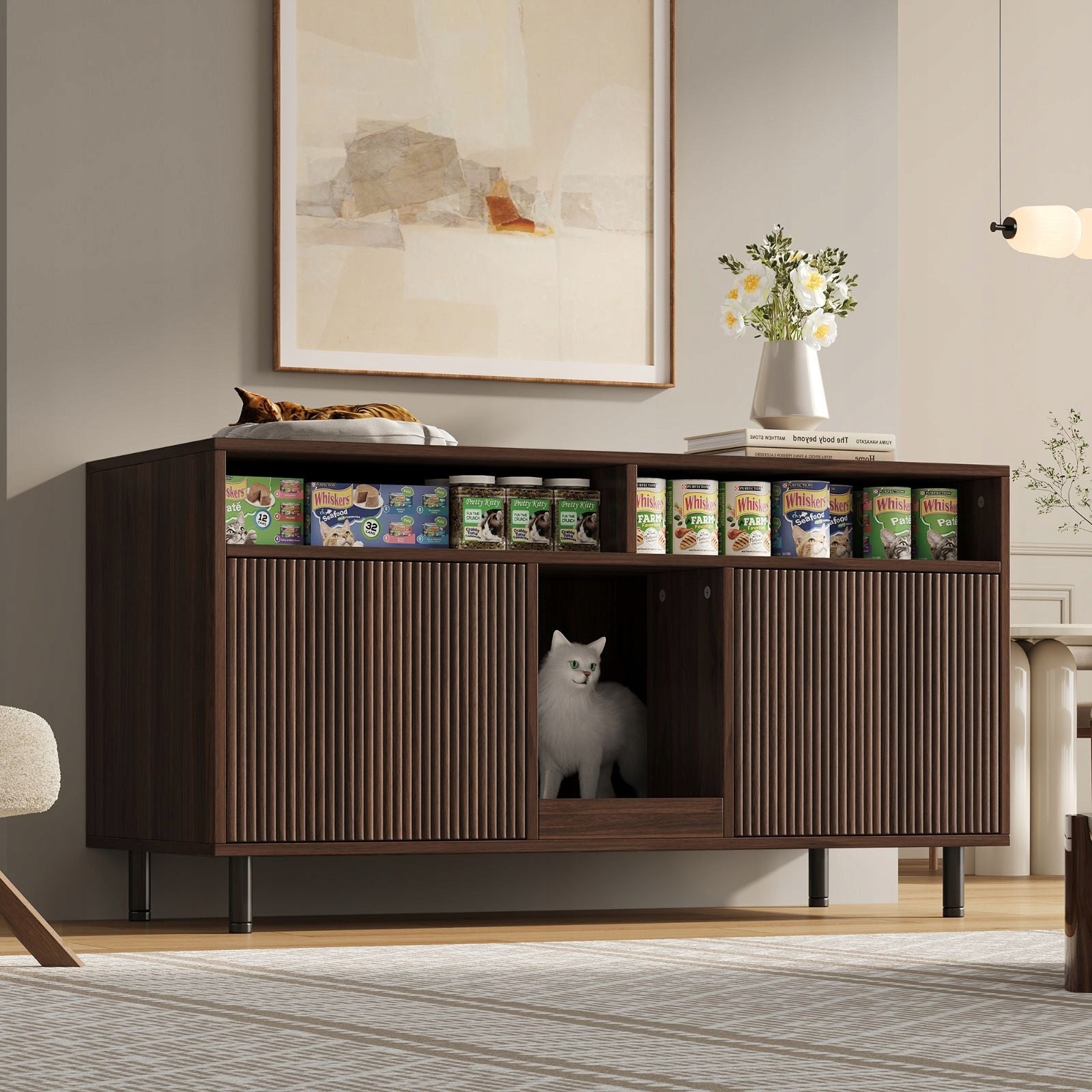Cat litter box cabinet, 120x50x66cm, walnut color Color brown