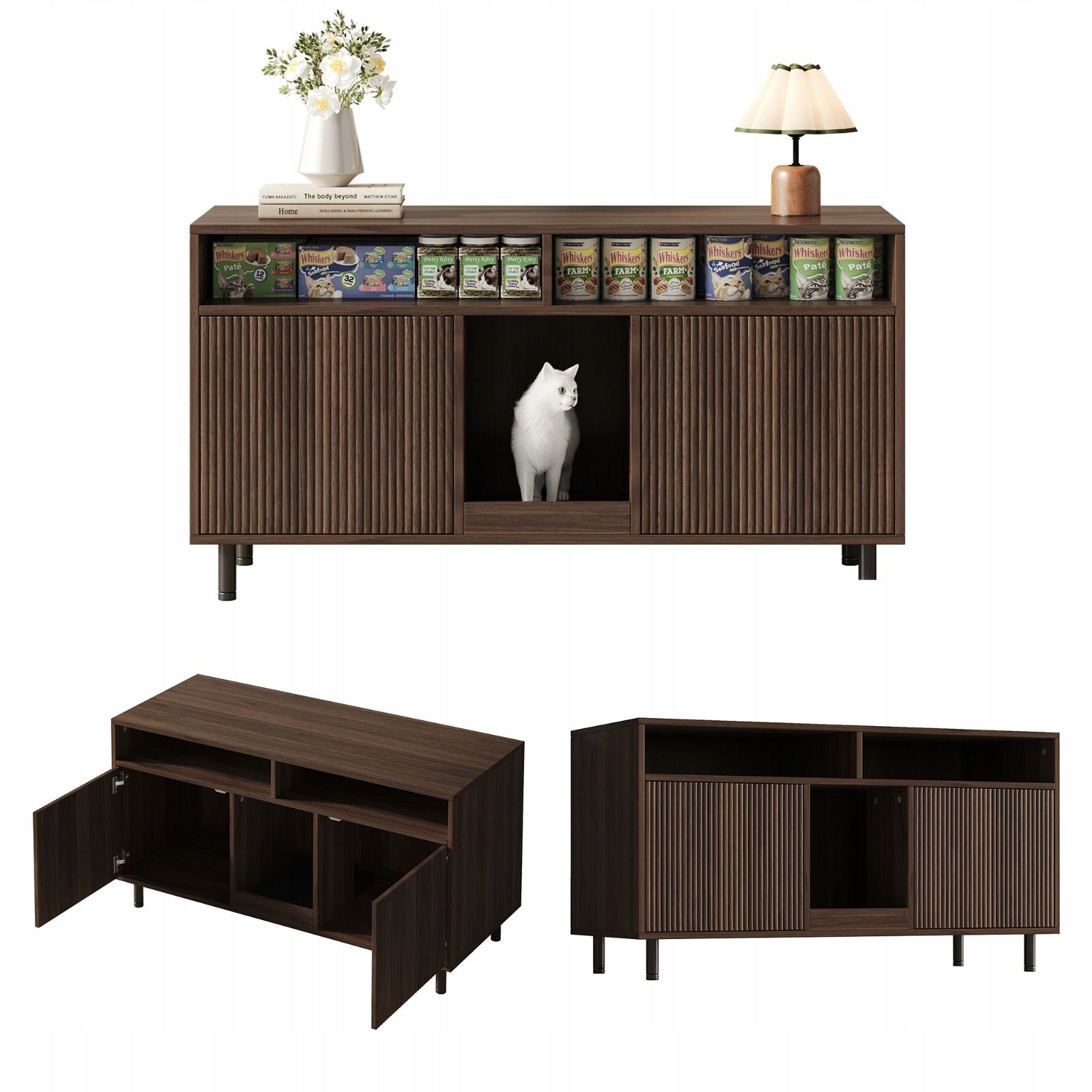 Cat litter box cabinet, 120x50x66cm, walnut color