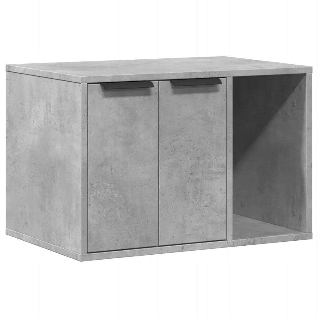 Cat litter box cabinet with customizable, grey concrete