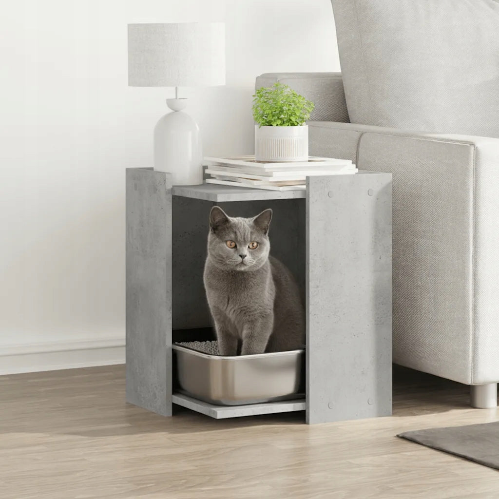 Cat litter box cabinet with side table function, grey concrete, 4 Packaging status original