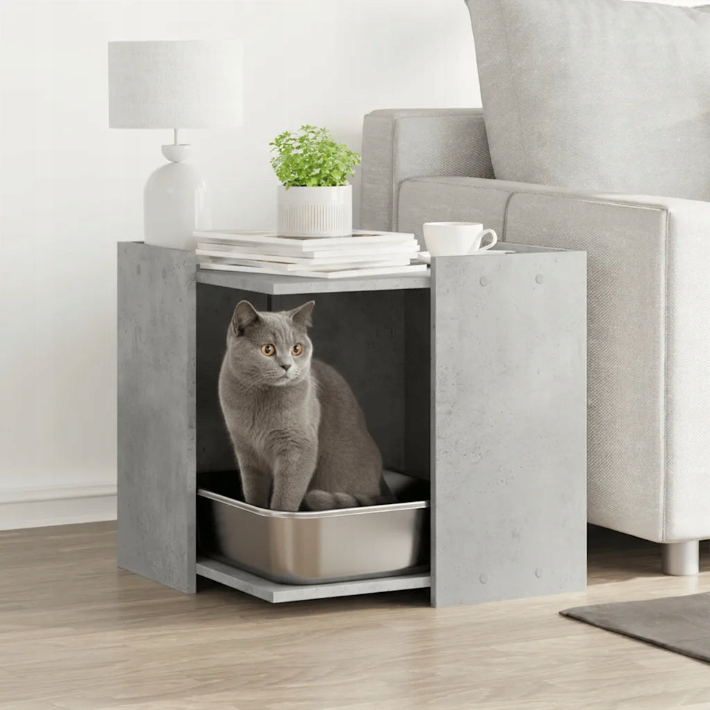 Cat litter box cabinet with side table function, grey concrete, 5 Packaging status original
