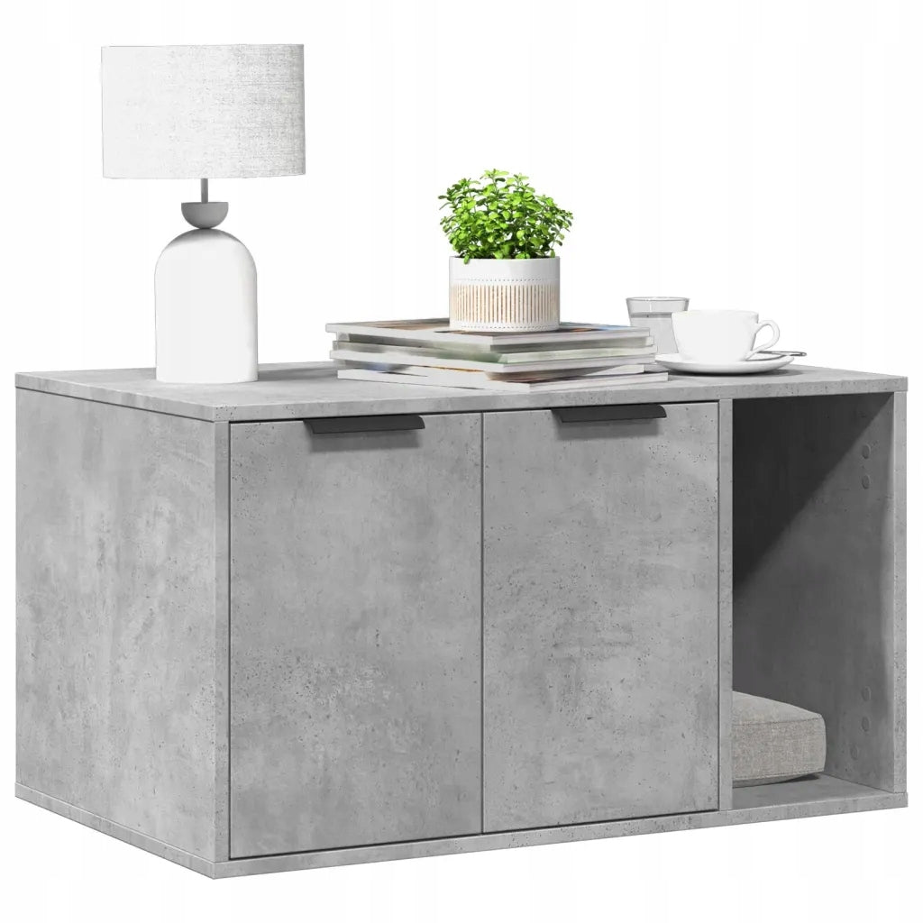 Cat litter box cabinet with table function, grey concrete, 80x50x45 c Packaging status original