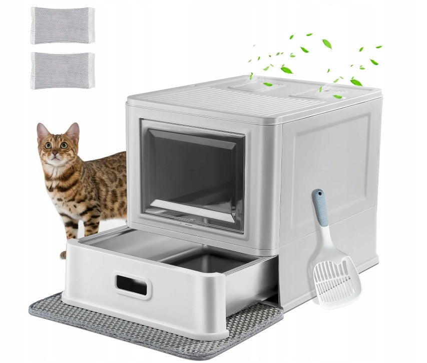 Cat litter box, closed stainless steel cat litter box