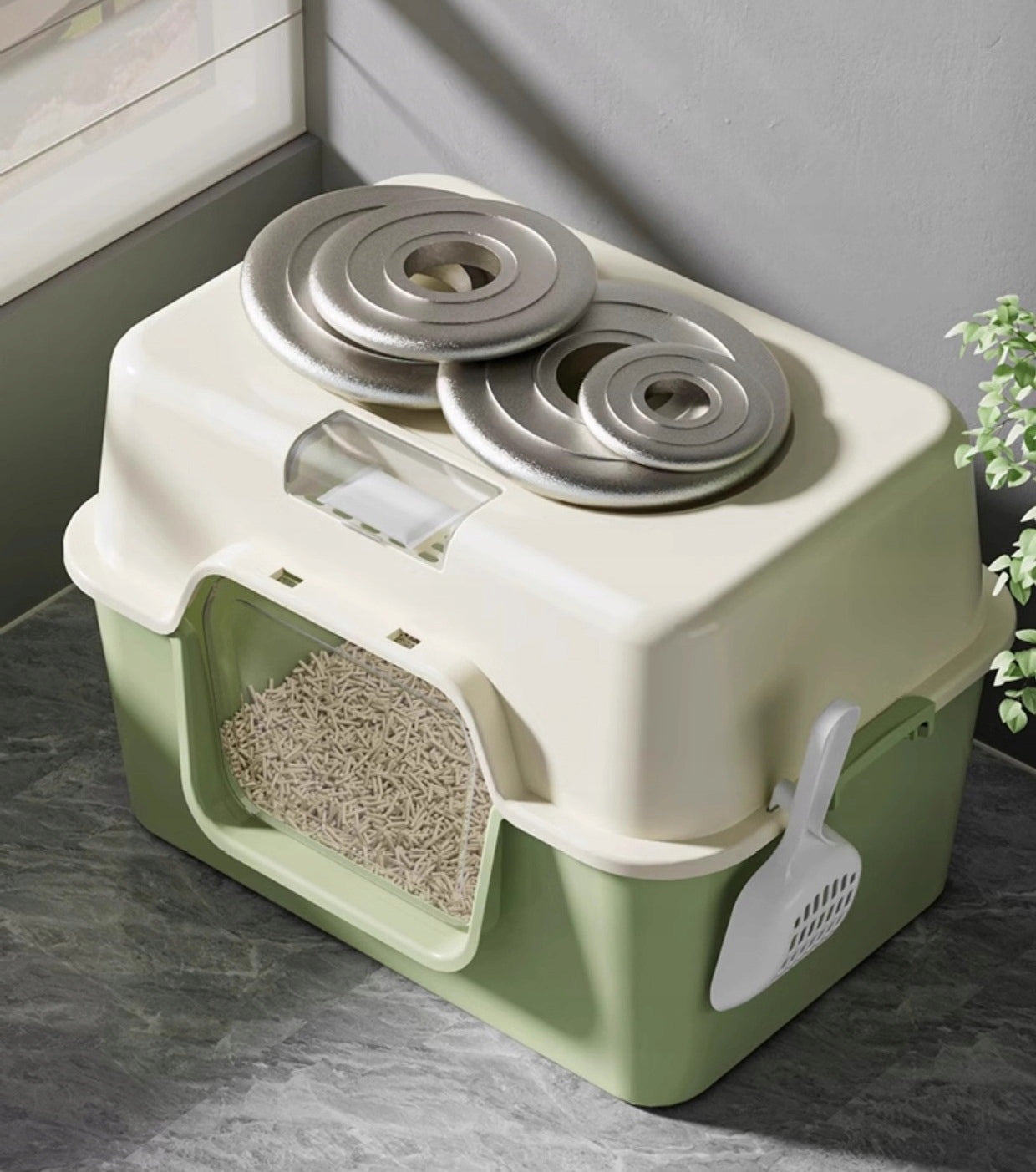 Cat litter box closed with spatula 52x35x35 Light grey,Easy to clean Kind closed litter box