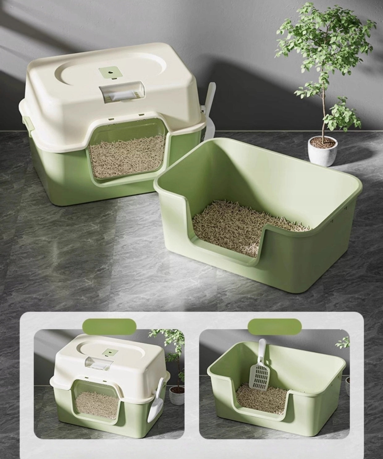 Cat litter box closed with spatula 52x35x35 Light grey,Easy to clean Packaging status original