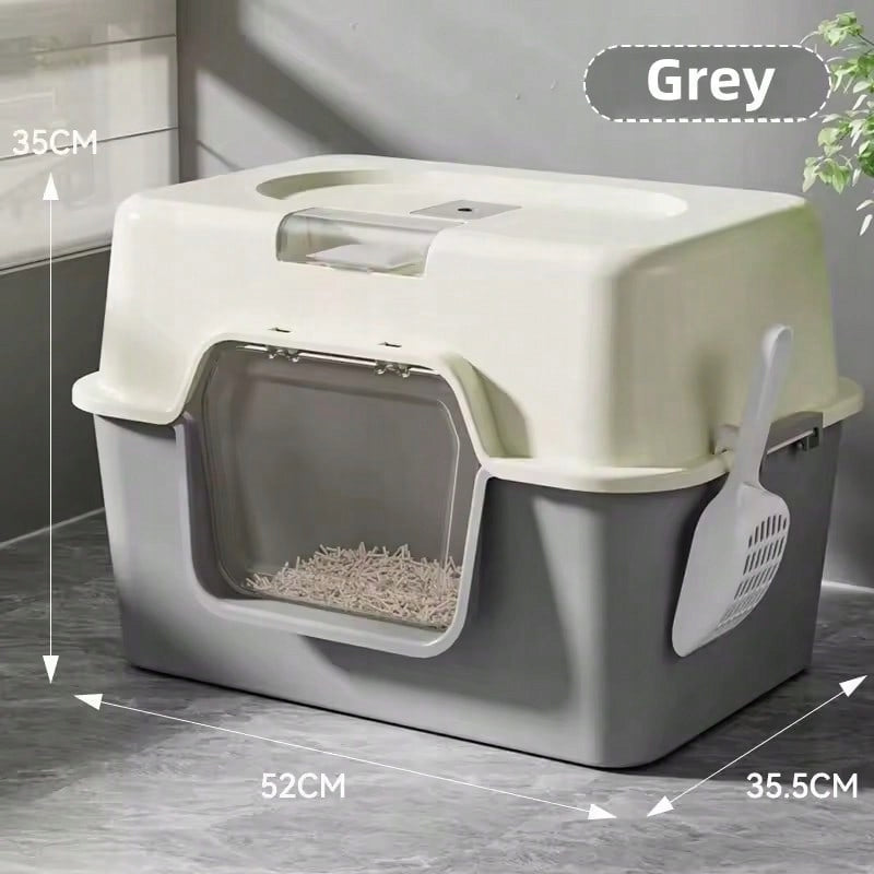 Cat litter box closed with spatula 52x35x35 Light grey,Easy to clean