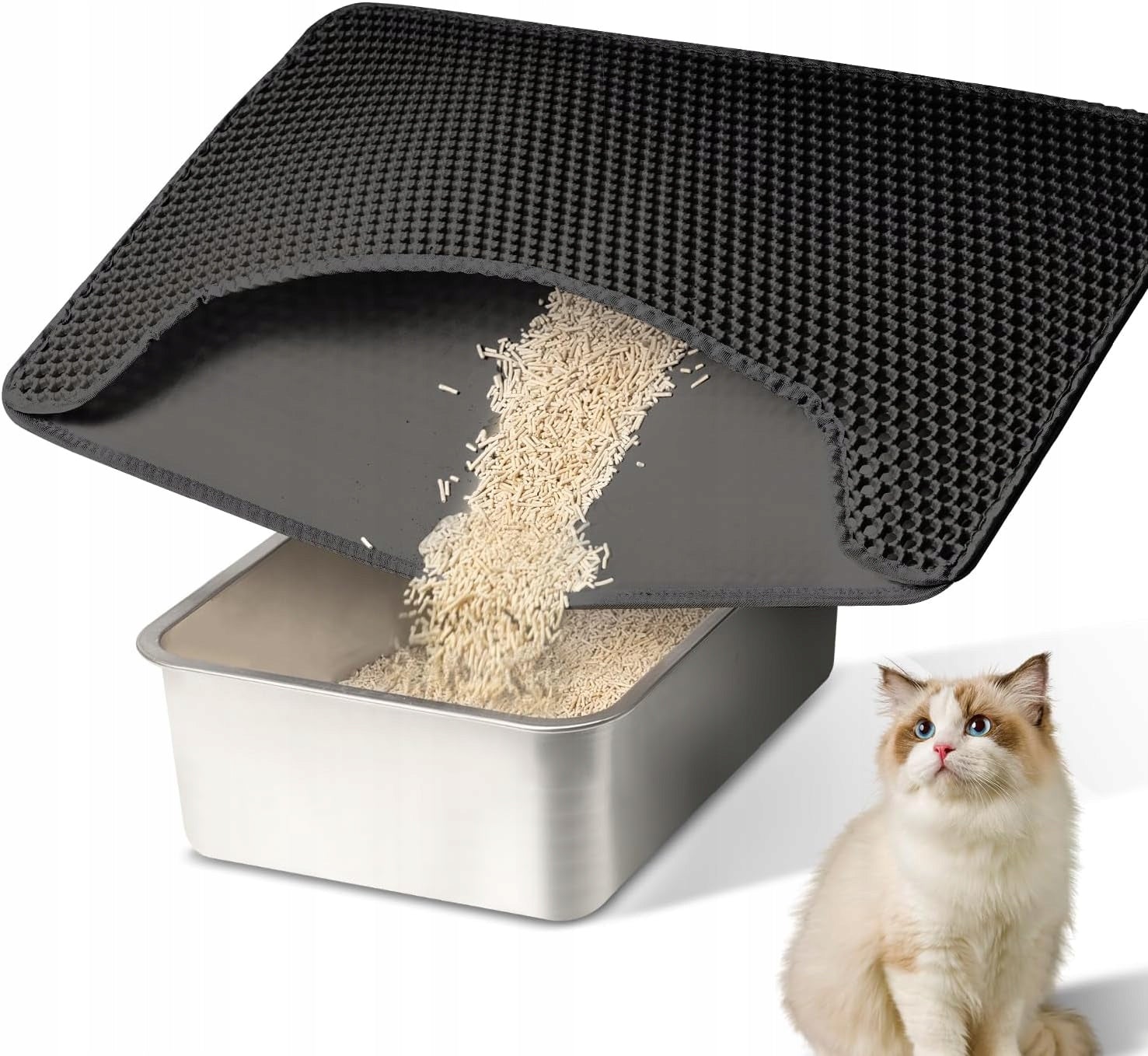 Cat litter box mat double layer black LARGE XXL 58x42 cm