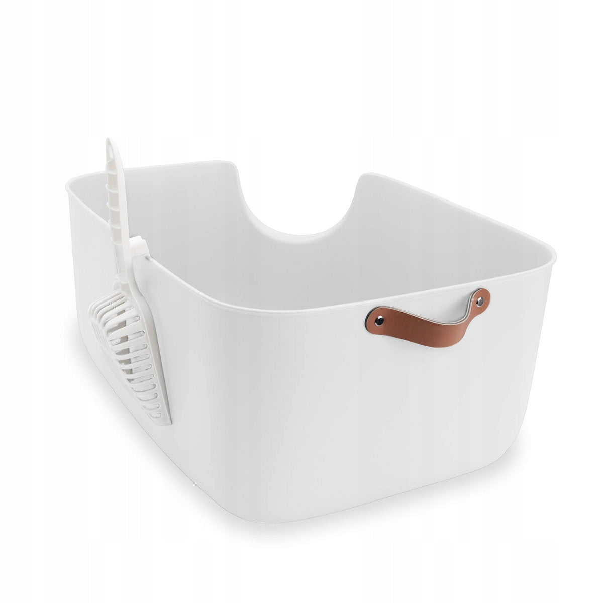 Cat litter box open Corner CARINIO with spatula leather handle high side
