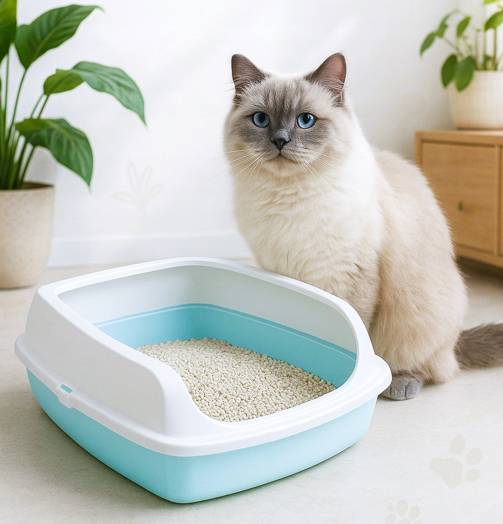 Cat litter box open high with frame Leo strong plastic blue Manufacturer code BL50