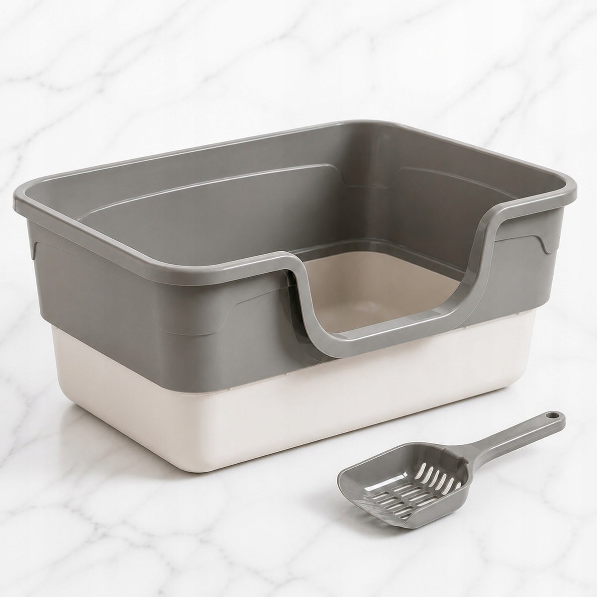 Cat litter box open with spatula 55x39x25 cm grey