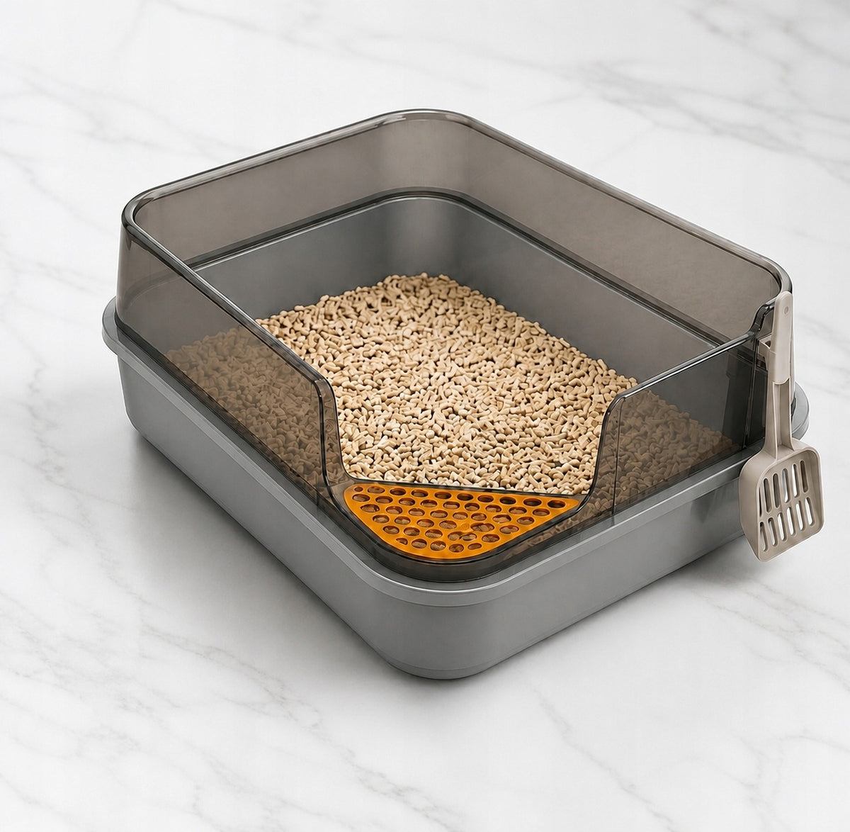 Cat litter box open with spatula 61x40,5x25 cm grey