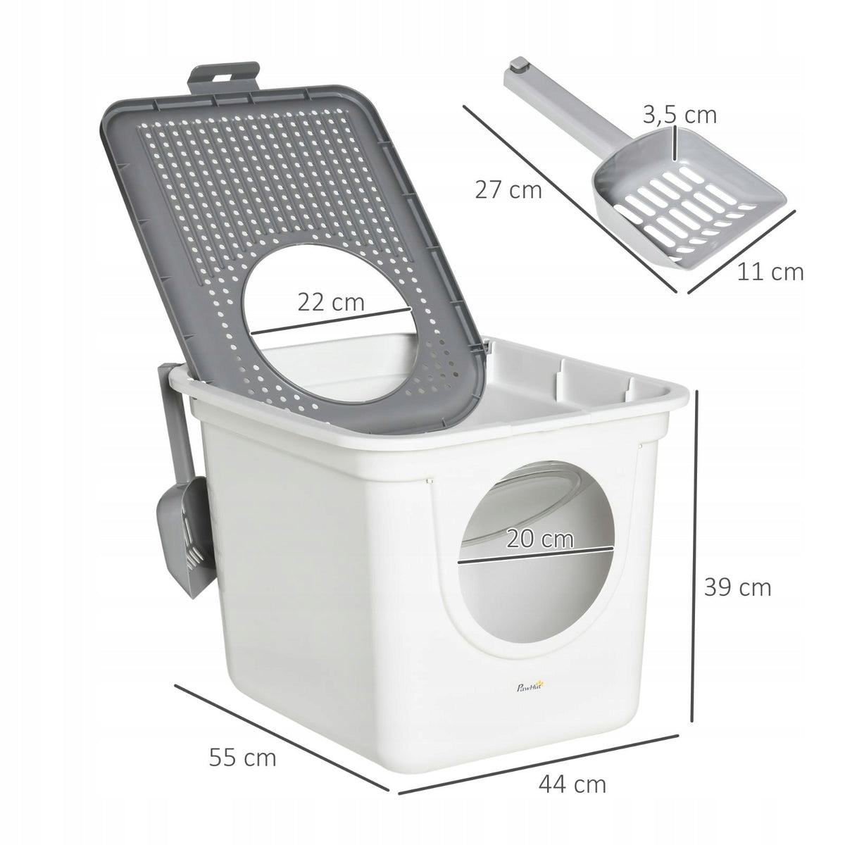Cat litter box, two-way, with spatula, white + grey Manufacturer code 260448090001