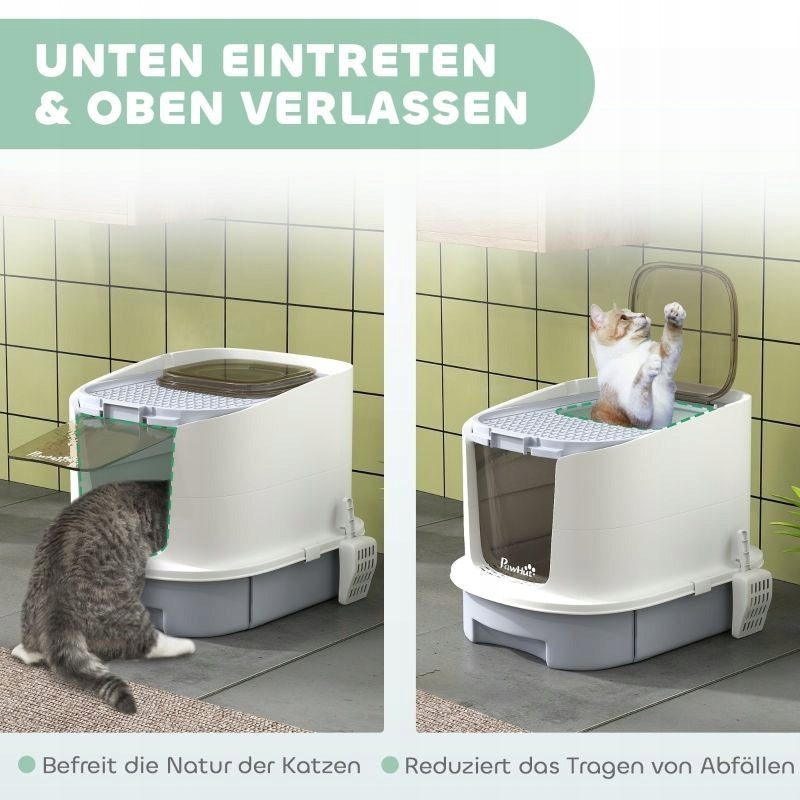 Cat litter box with lid and drawer grey 40.5x52.5x42.5 cm Kind closed litter box