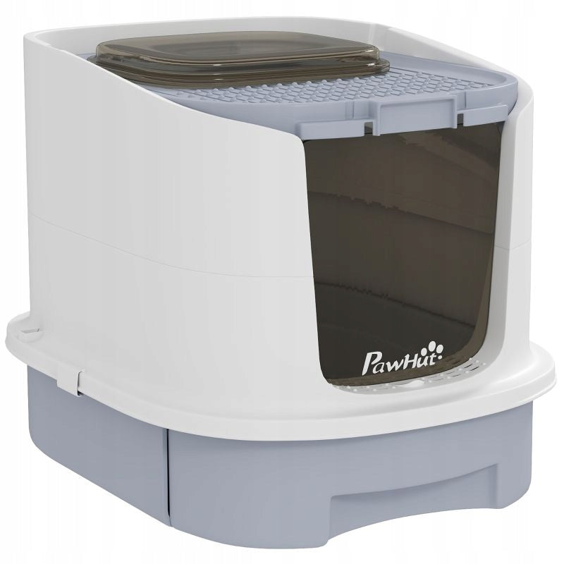 Cat litter box with lid and drawer grey 40.5x52.5x42.5 cm