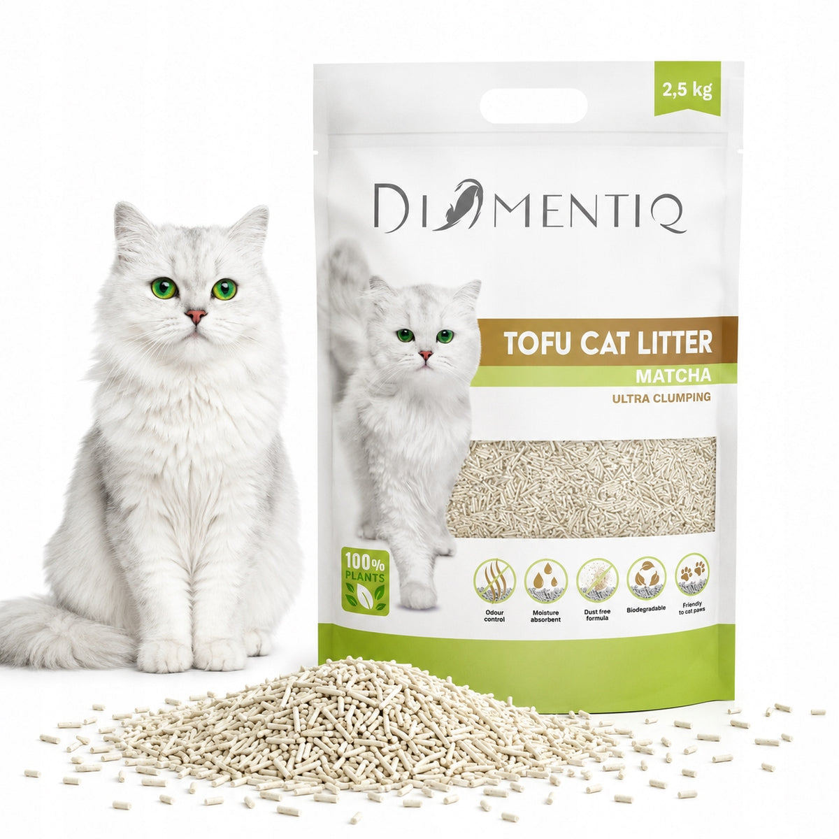 Cat litter eco Tofu clumping scented Matcha DIAMENTIQ 2,5kg