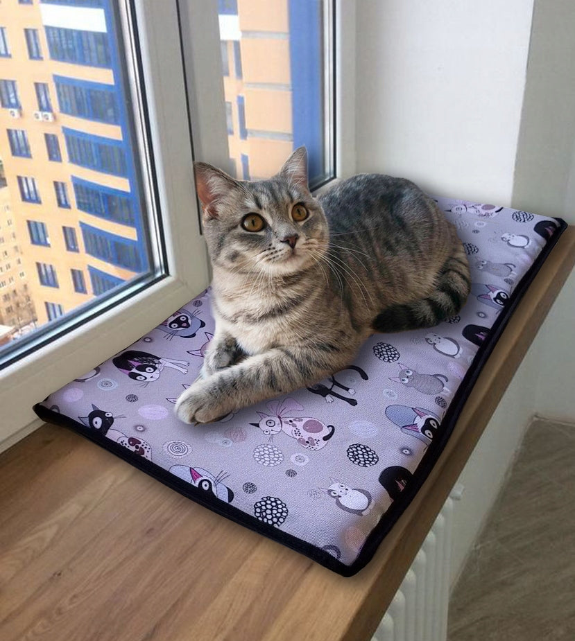 Cat pillow bed for window sill, parapeciak with print - Catnip
