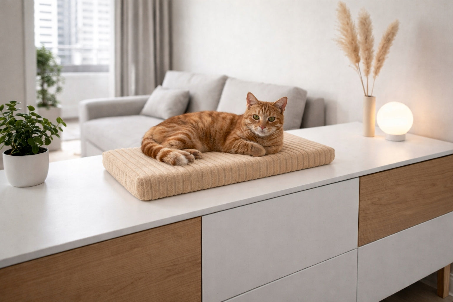 Cat pillow for window sill 60x20 cm thickness 4 cm beige soft and cozy Brand no brand