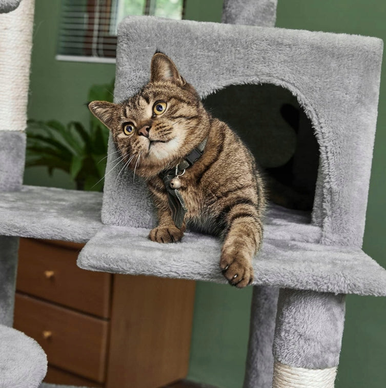 Cat scratcher 143 cm 5 levels cottage hammock bed grey Kind tall scratching post bed scratching post