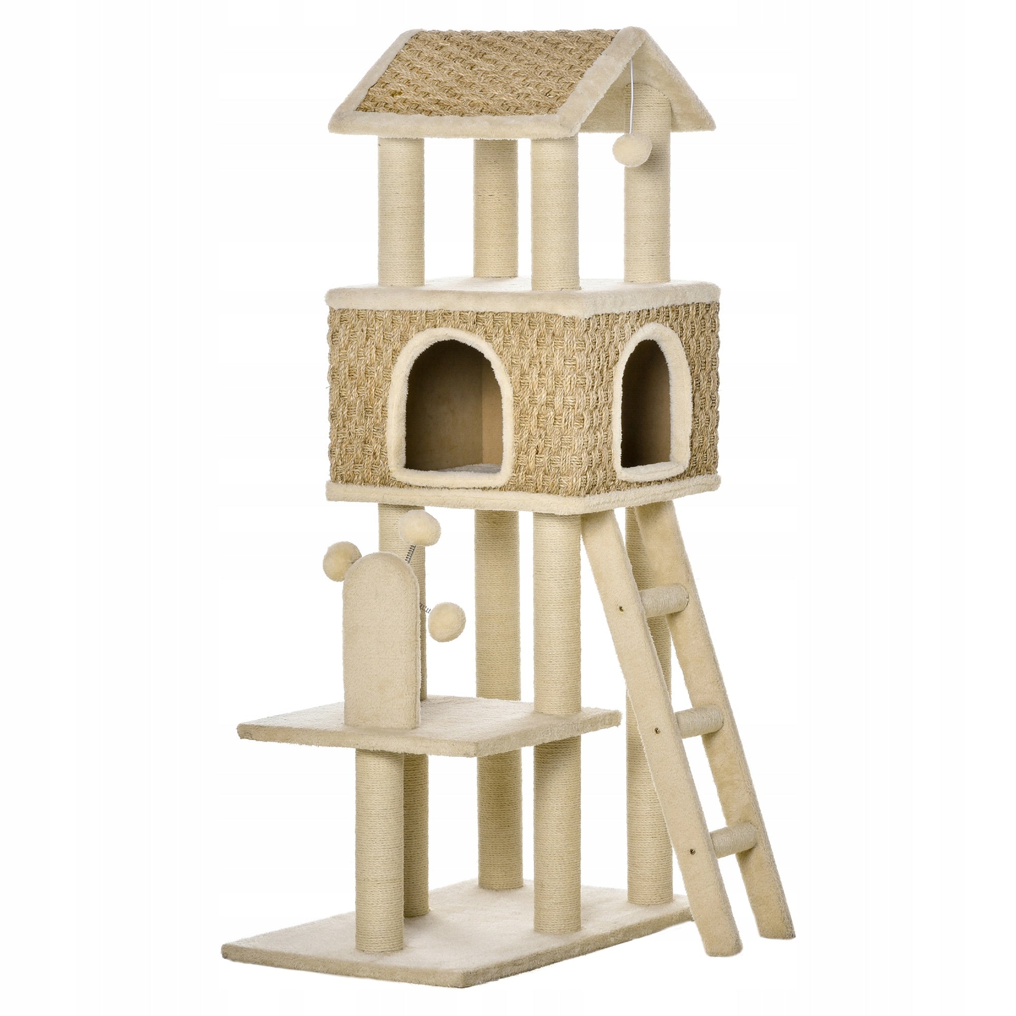 Cat scratcher, Tower with cottage, khaki+beige 130cm