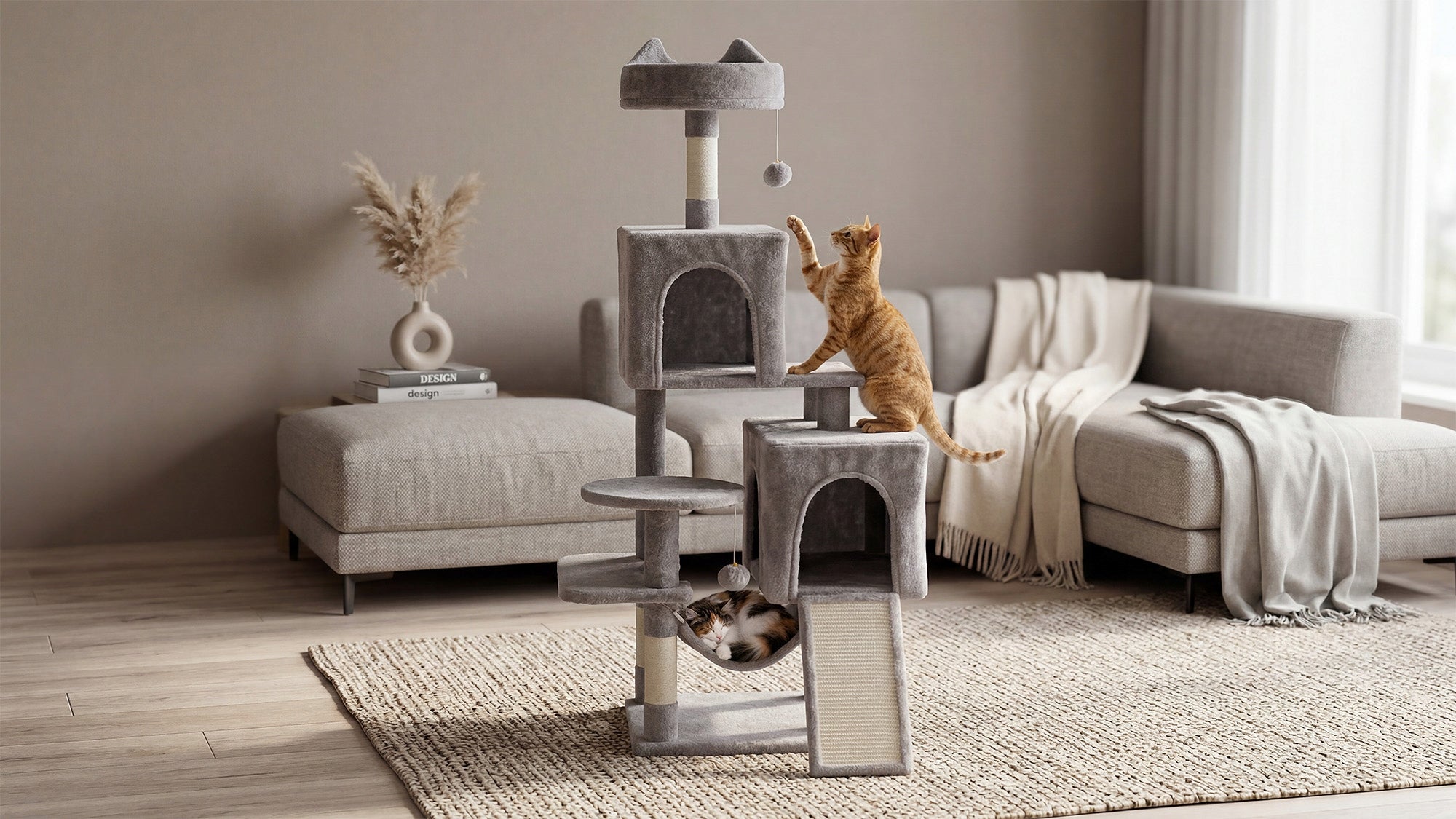 Cat scratcher bed toy cottage tower booth high 137 cm Rebel Kind tall scratching post