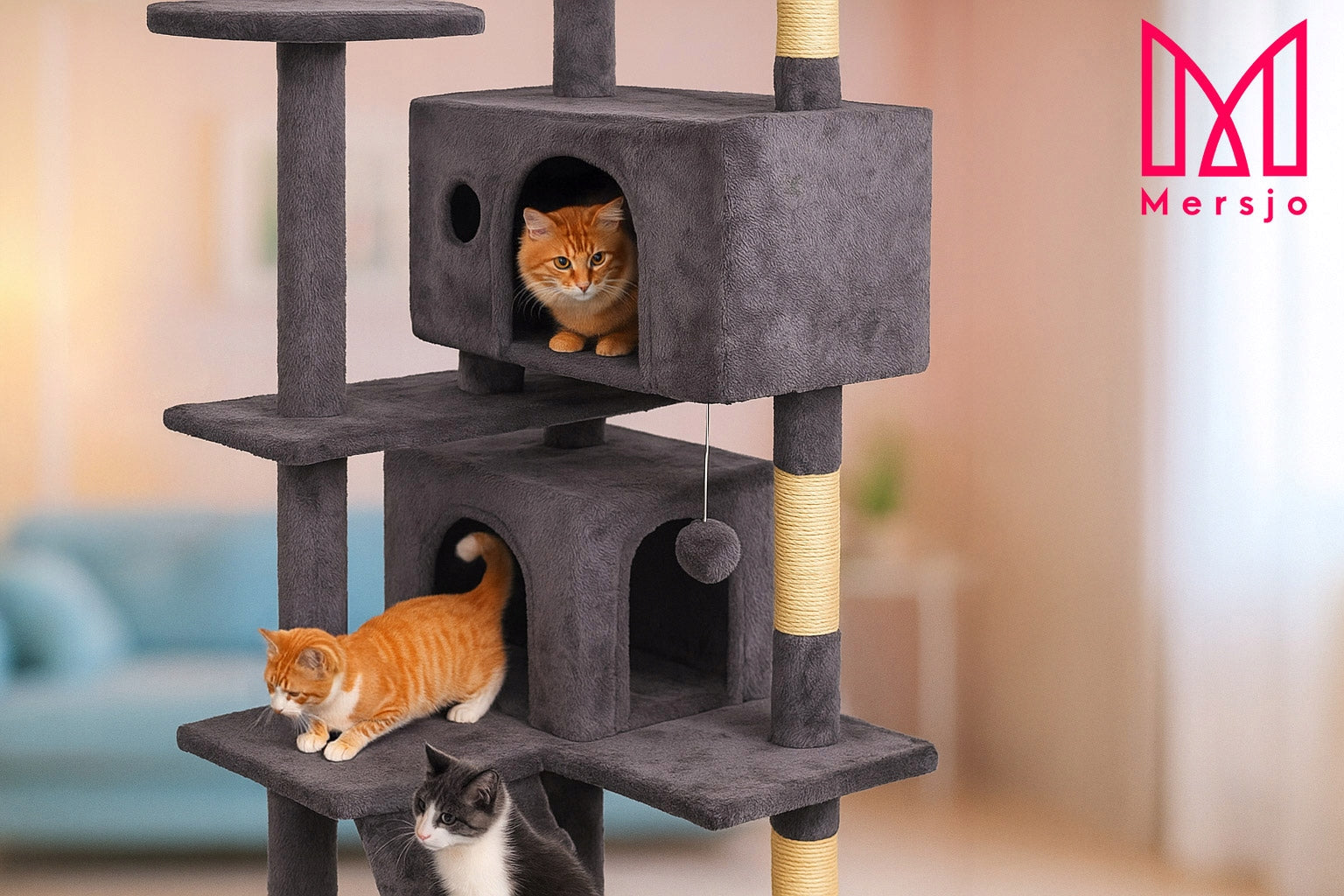 Cat scratcher, stable, high, 7 levels, dark grey bed 138cm Height (cm) 101 - 160 cm