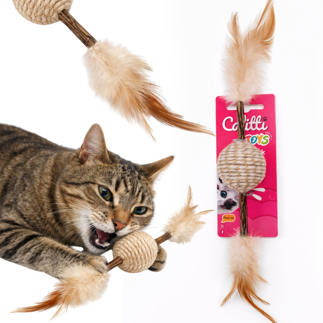 Cat toy Matatabi stick with rattle and feathers Calitti