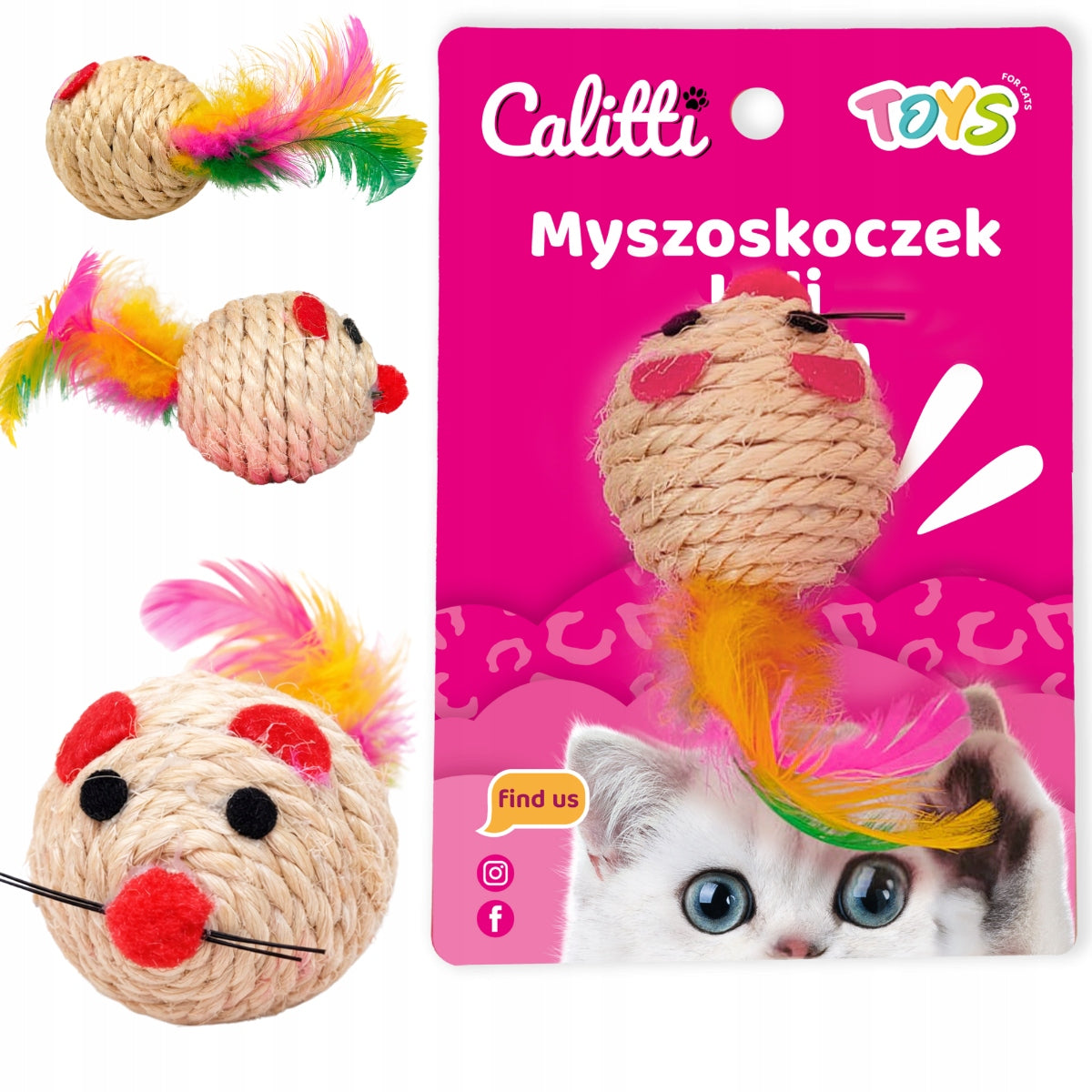 Cat toy ball mouse with feathers Calitti Pug Mouse Pug Lali