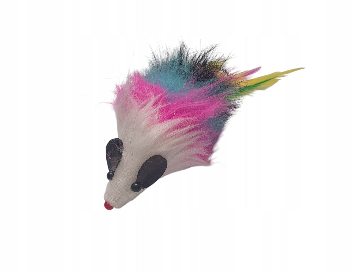 Cat toy plush mouse with long hair with feather tail 15cm