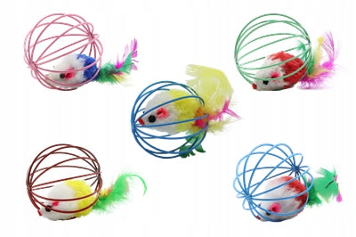 Cat toy wire ball with mouse and feather 6cm 3in1