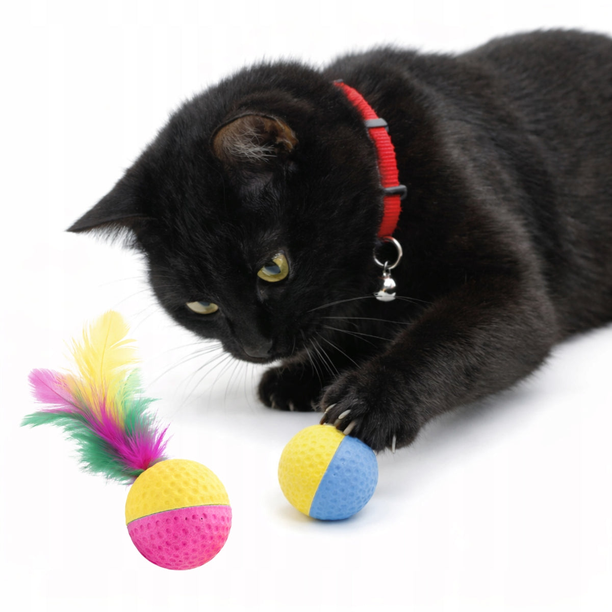 Cat toys balls 2 pcs with feathers Calitti Packaging status original