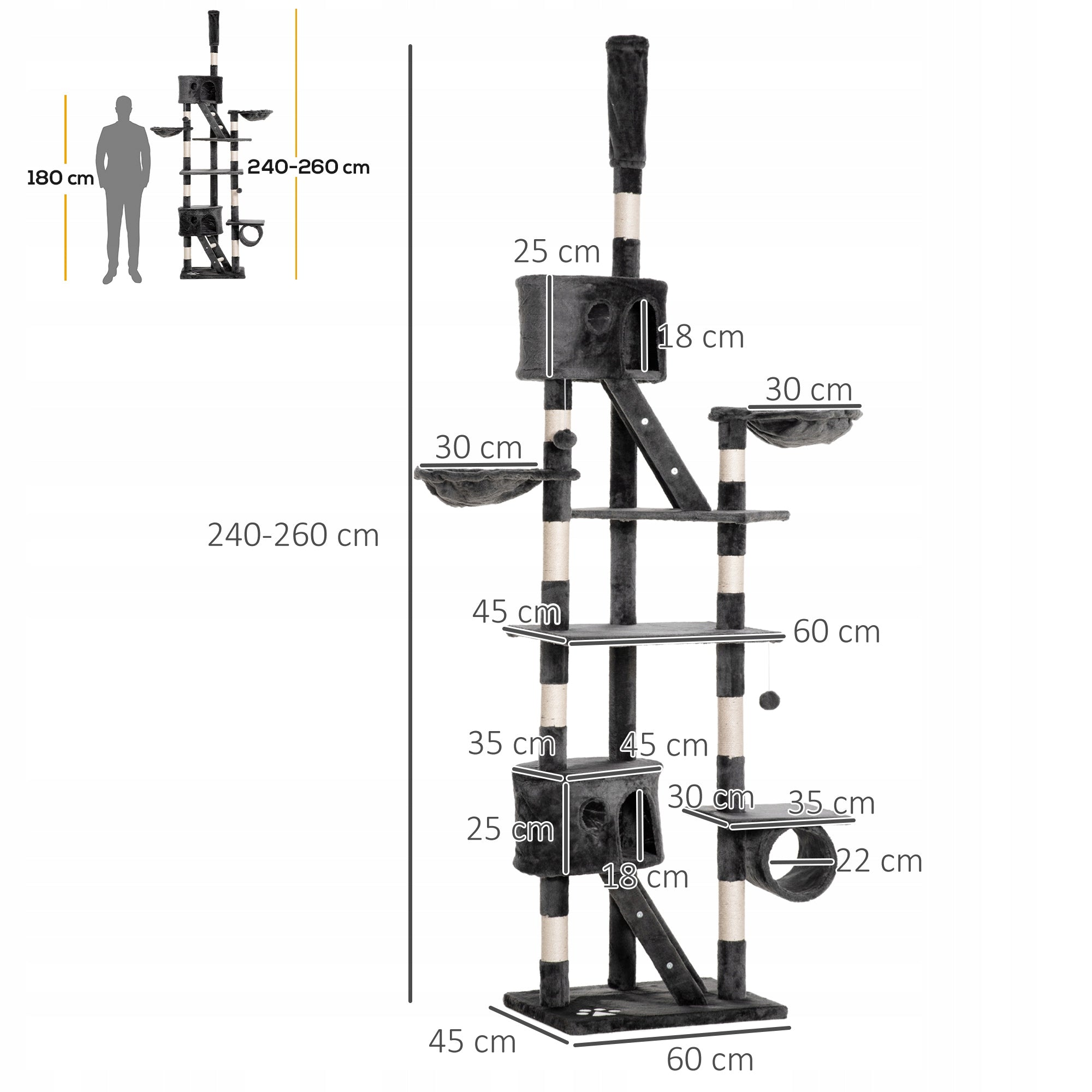 Cat tree PawHut, climbing tree, adjustable ceiling height For for kittens for cat families