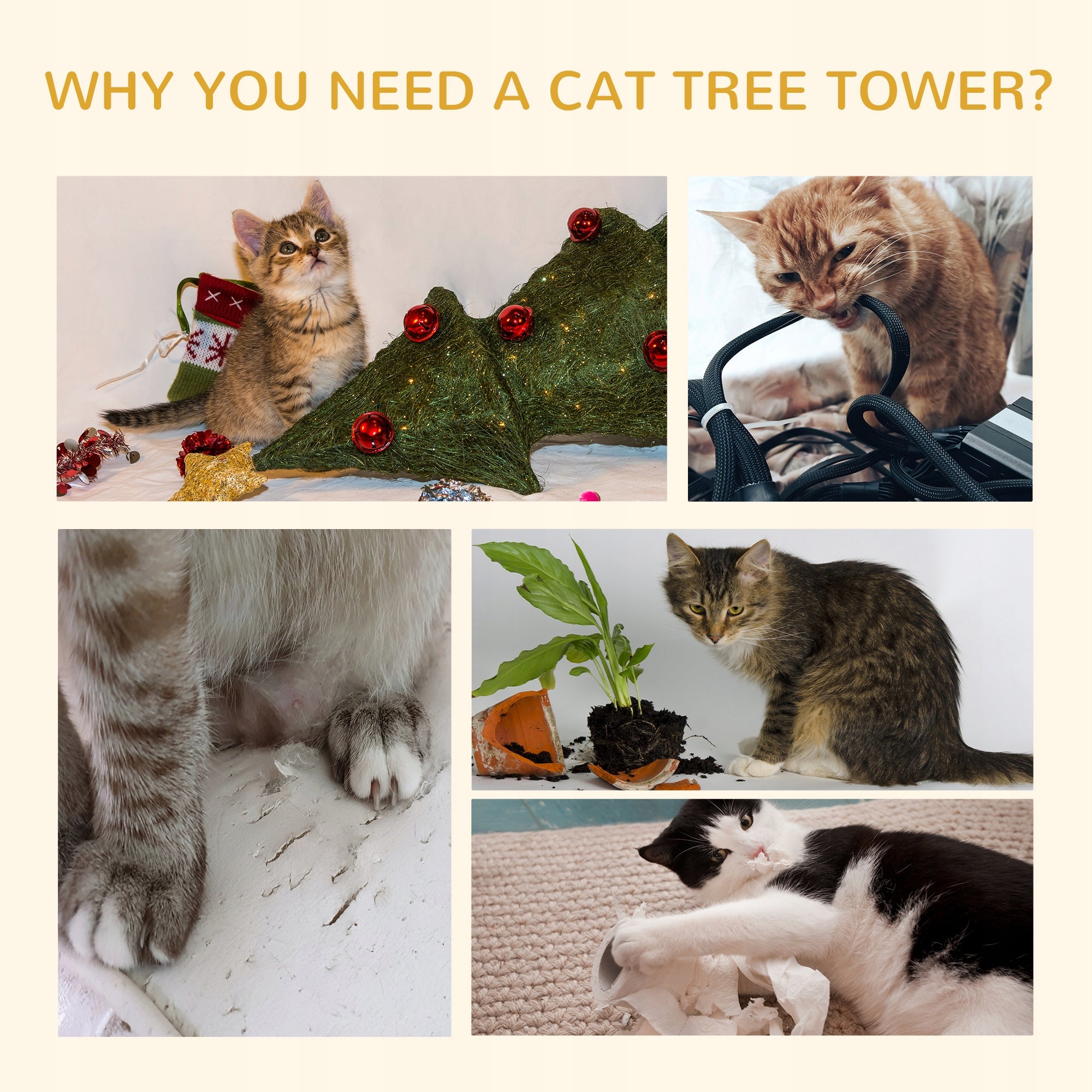 Cat tree PawHut, climbing tree, adjustable ceiling height Main pattern plain