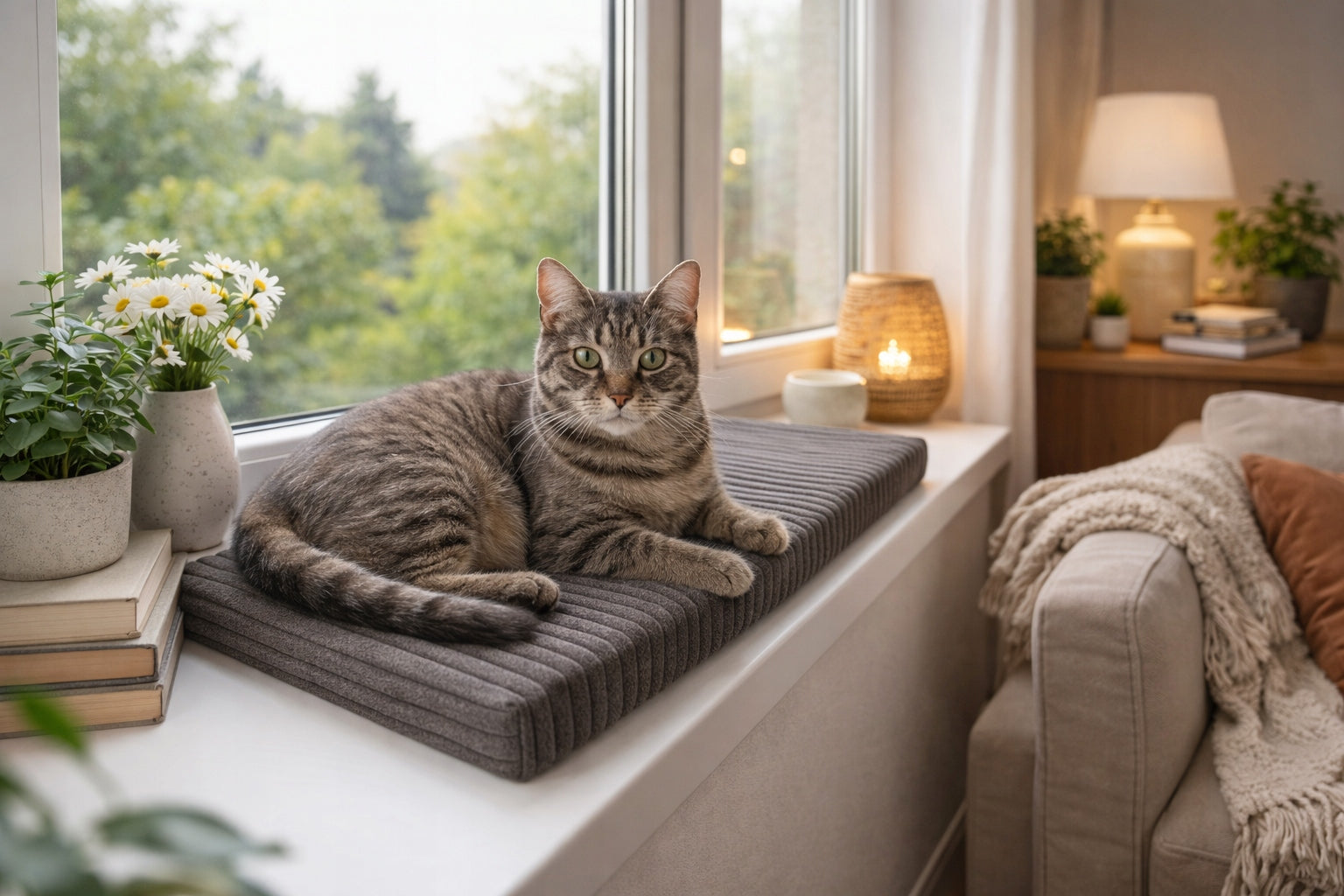 Cat window sill bed 60x20 cm thickness 4 cm grey non-slip