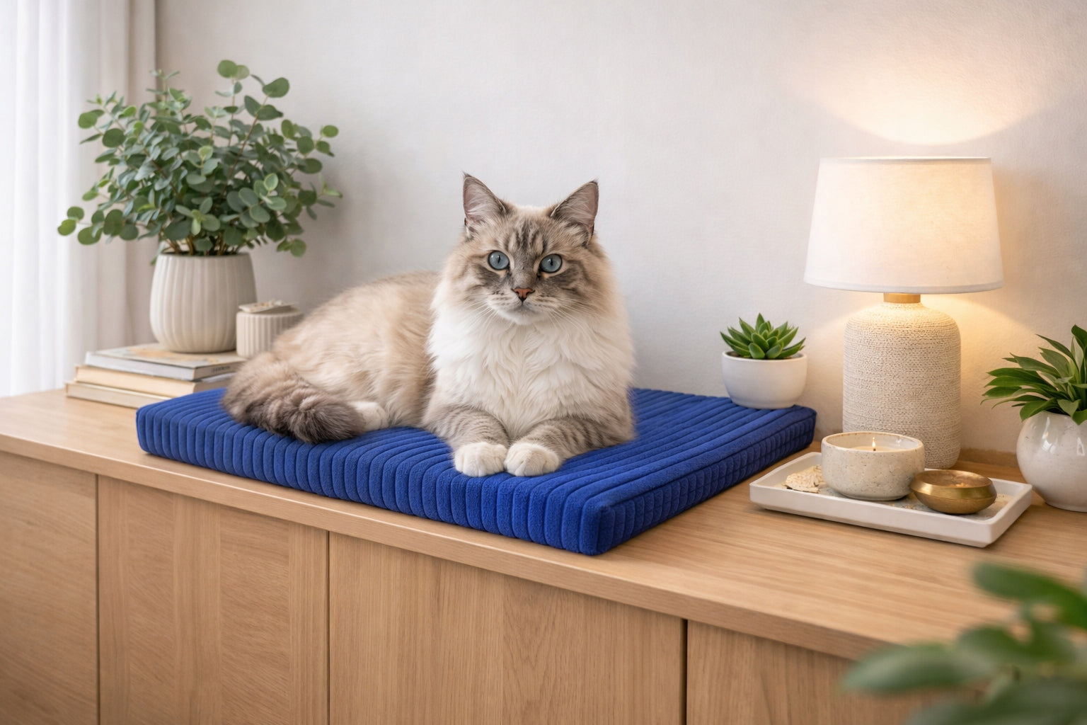 Cat window sill cushion 60x25 cm thickness 4 cm blue comfortable Length 60 cm
