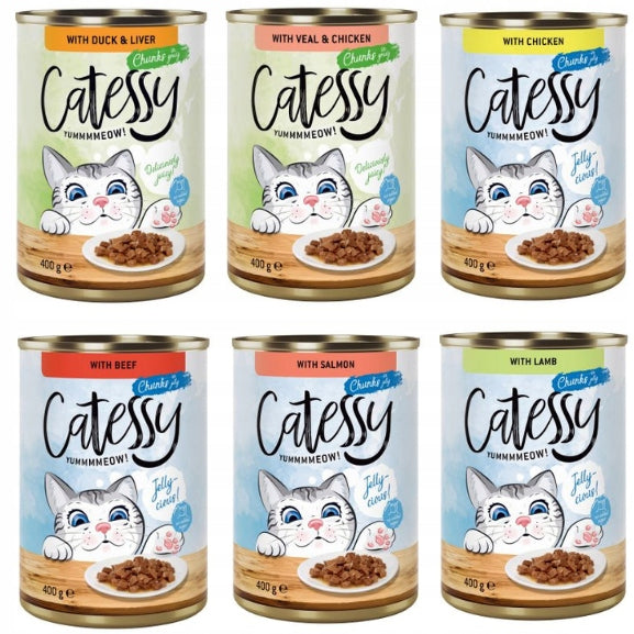 Catessy wet cat food 400g x 8 flavors pieces in sauce and jelly